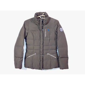 Ambercrombie & Fitch Womens Puffer Winter Jacket Small Dark Brown Long Pockets